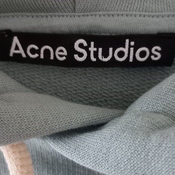 ACNE STUDIOS light blue turquoise hoodie with embroidered patch - Picture 2 of 12